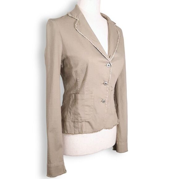 Margaret O’Leary Khaki Lapel Blazer Jacket Size Small Pleated Cotton Canvas Y2K - Picture 2 of 16